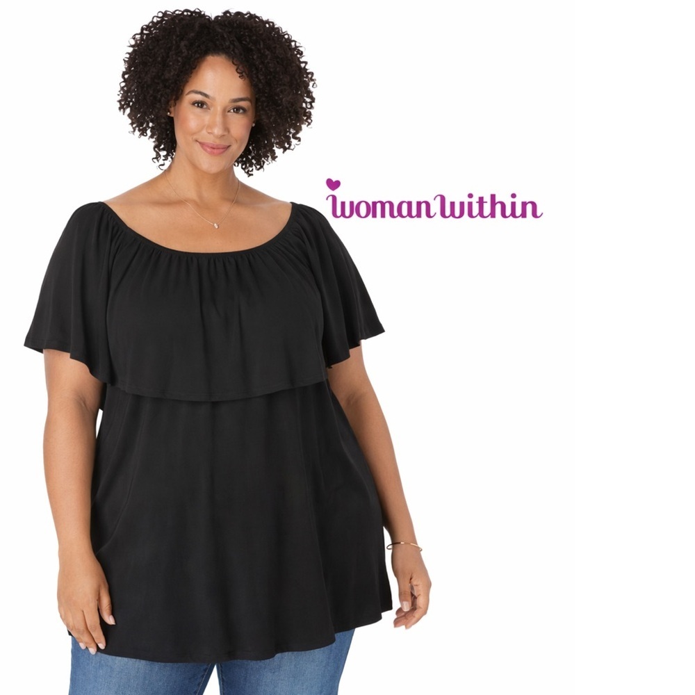 Woman within off shoulder ruffled T-shirt top  size 3x black